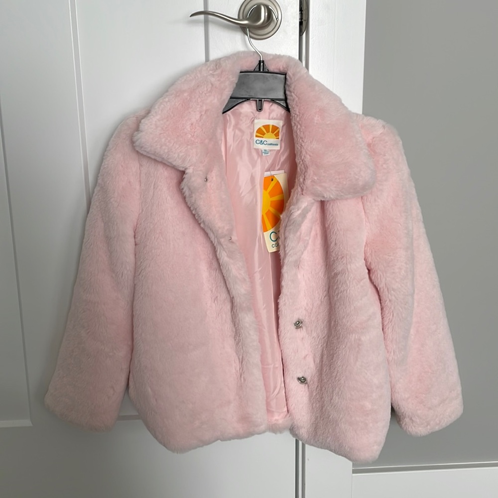 Girls light pink fluffy coat